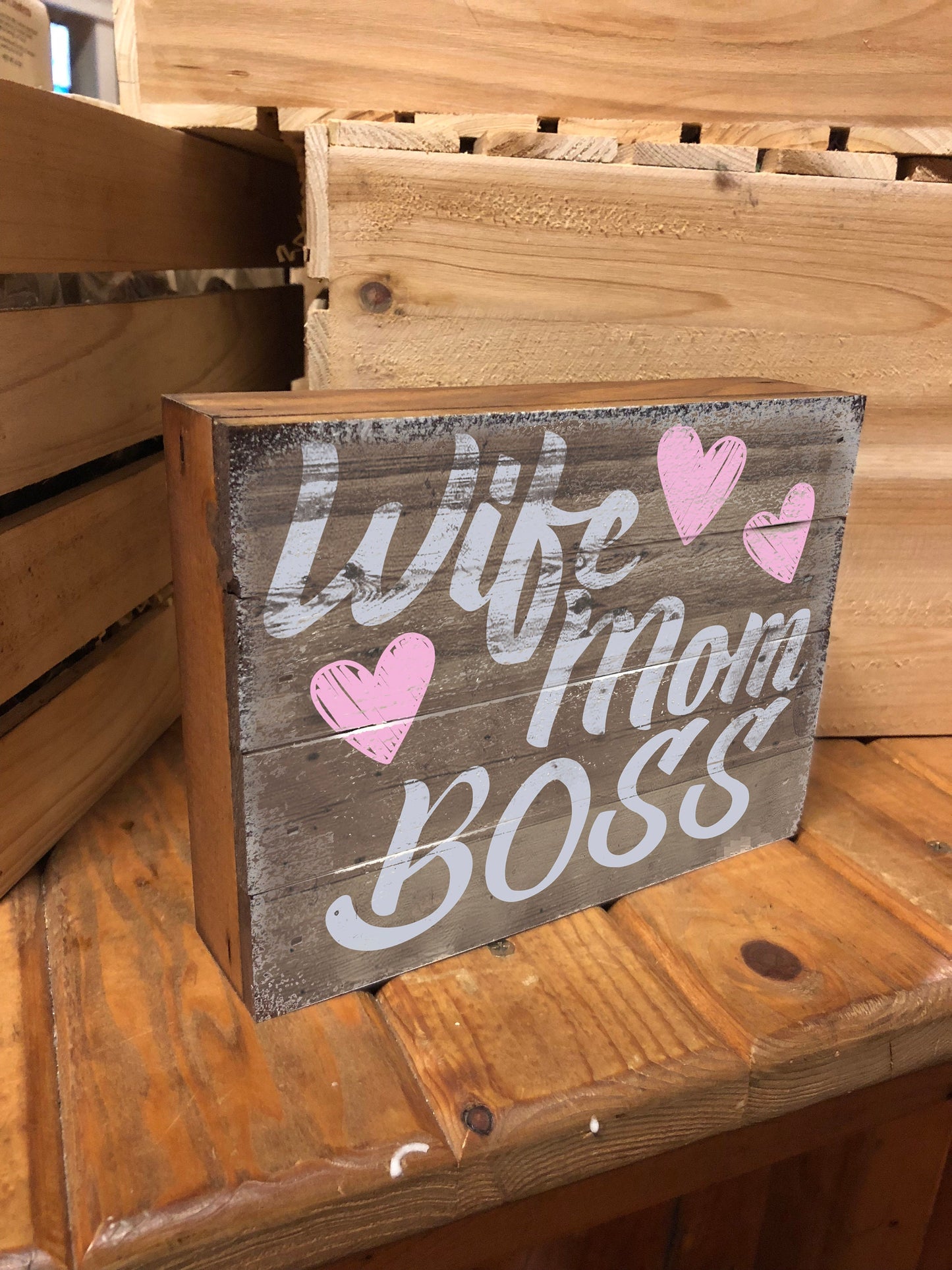 Wife. Mom. Boss - Vintage Wood Box