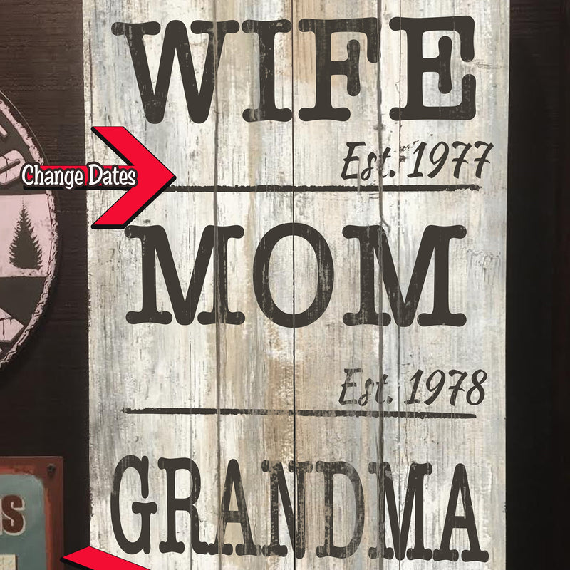 Wife. Mom. Grandma. Custom Sign