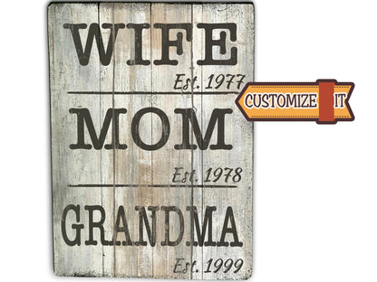 Wife. Mom. Grandma. Custom Sign