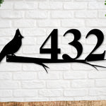 Cardinal Sign, Cardinal Address Sign, Bird House Numbers, Branch Address Sign, Porch Sign, Metal Address Sign, Metal Address numbers, Bird