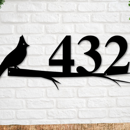 Cardinal Sign, Cardinal Address Sign, Bird House Numbers, Branch Address Sign, Porch Sign, Metal Address Sign, Metal Address numbers, Bird
