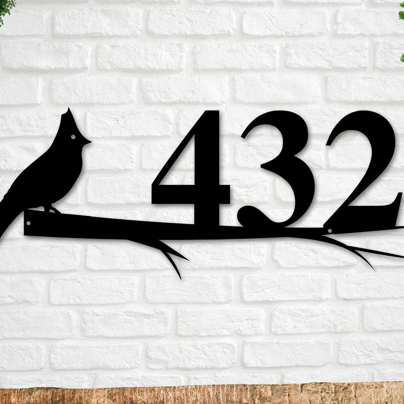 Cardinal Sign, Cardinal Address Sign, Bird House Numbers, Branch Address Sign, Porch Sign, Metal Address Sign, Metal Address numbers, Bird
