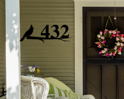 Cardinal Sign, Cardinal Address Sign, Bird House Numbers, Branch Address Sign, Porch Sign, Metal Address Sign, Metal Address numbers, Bird