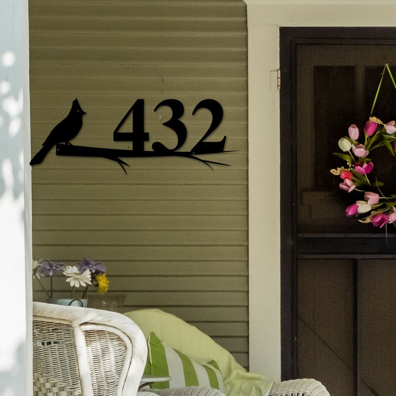 Cardinal Sign, Cardinal Address Sign, Bird House Numbers, Branch Address Sign, Porch Sign, Metal Address Sign, Metal Address numbers, Bird