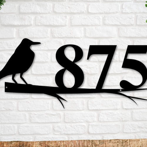 Crow Sign, Crow Address Sign, Bird House Numbers, Branch Address Sign, Porch Sign, Metal Address Sign, Metal Address numbers, Address Sign