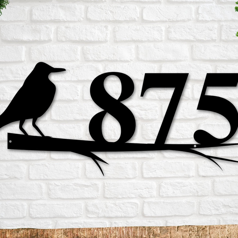 Crow Sign, Crow Address Sign, Bird House Numbers, Branch Address Sign, Porch Sign, Metal Address Sign, Metal Address numbers, Address Sign