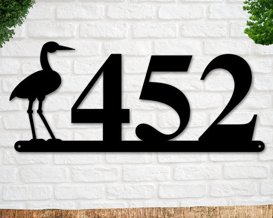 Crane Sign, Crane Address Sign, Bird House Numbers, Branch Address Sign, Porch Sign, Metal Address Sign, Metal Address numbers, Address Sign