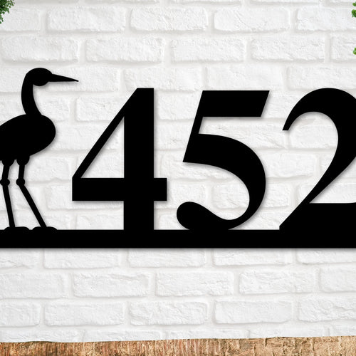 Crane Sign, Crane Address Sign, Bird House Numbers, Branch Address Sign, Porch Sign, Metal Address Sign, Metal Address numbers, Address Sign