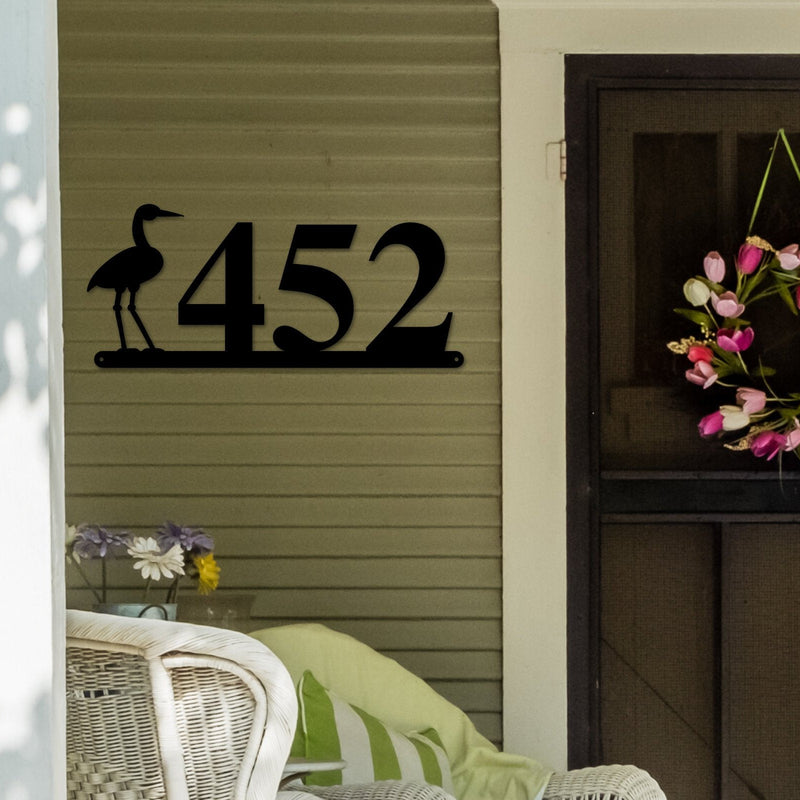 Crane Sign, Crane Address Sign, Bird House Numbers, Branch Address Sign, Porch Sign, Metal Address Sign, Metal Address numbers, Address Sign