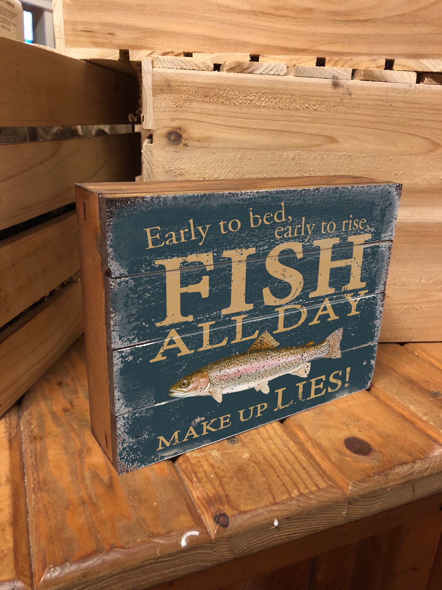 Vintage Fish All Day Wood Box Sign