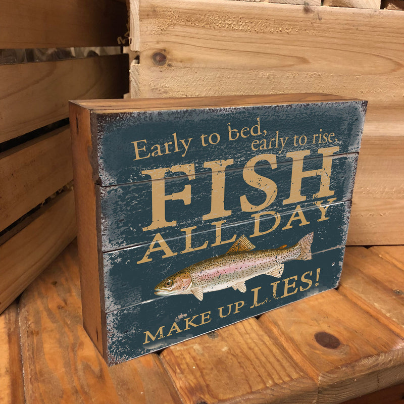 Vintage Fish All Day Wood Box Sign