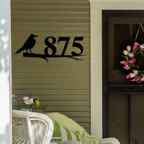 Crow Sign, Crow Address Sign, Bird House Numbers, Branch Address Sign, Porch Sign, Metal Address Sign, Metal Address numbers, Address Sign