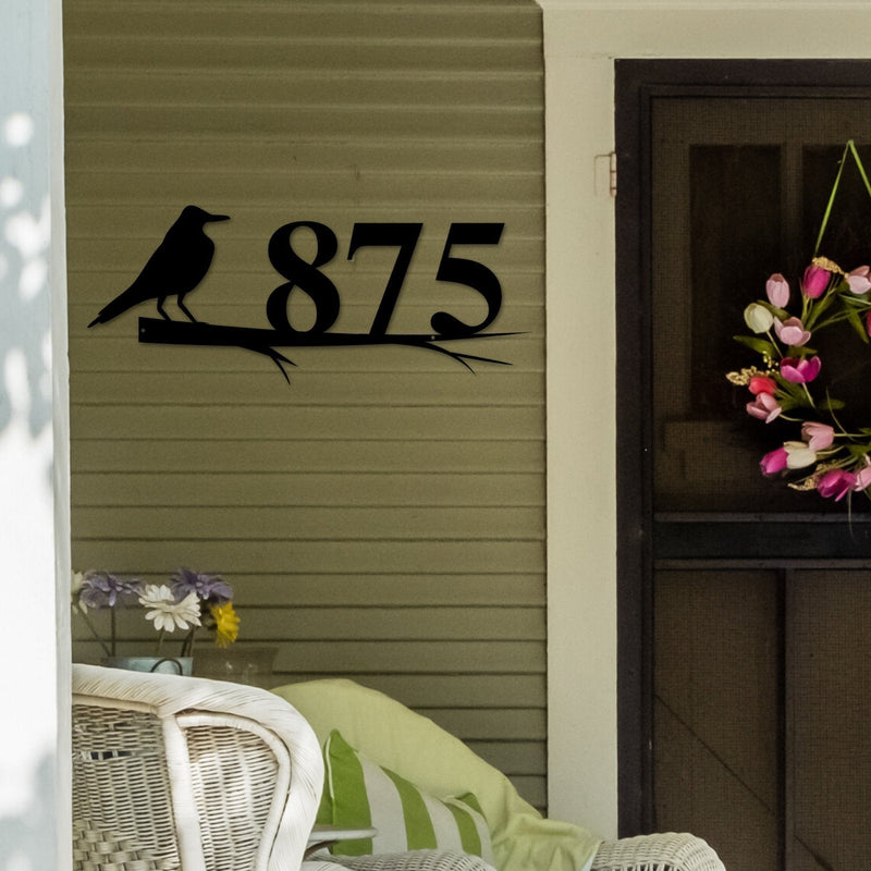 Crow Sign, Crow Address Sign, Bird House Numbers, Branch Address Sign, Porch Sign, Metal Address Sign, Metal Address numbers, Address Sign