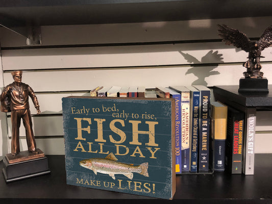 Vintage Fish All Day Wood Box Sign