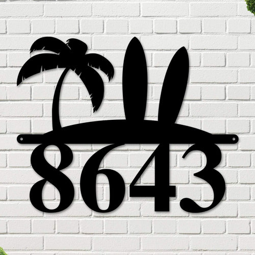Surfboard Address Sign, Surfboard Decor, Metal Surfboard Address Sign, Address Sign, surf style, surf art, Metal Beach House Numbers, Steel