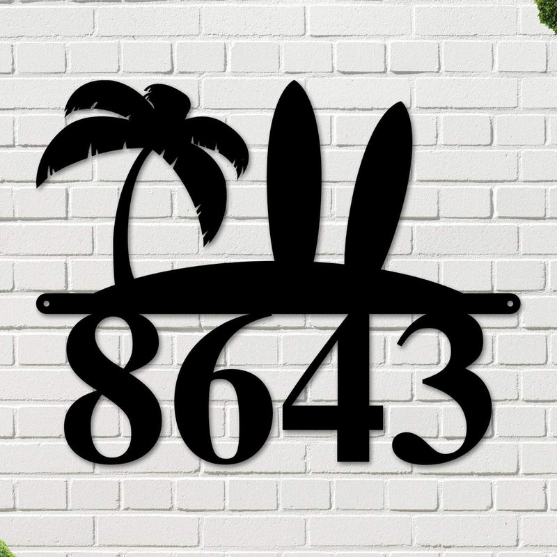 Surfboard Address Sign, Surfboard Decor, Metal Surfboard Address Sign, Address Sign, surf style, surf art, Metal Beach House Numbers, Steel