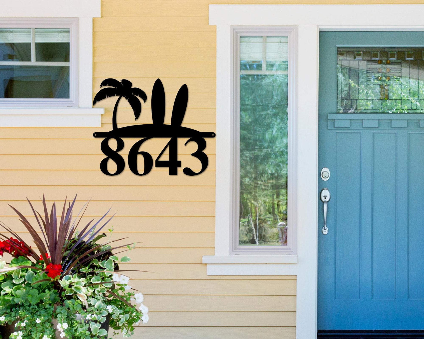 Surfboard Address Sign, Surfboard Decor, Metal Surfboard Address Sign, Address Sign, surf style, surf art, Metal Beach House Numbers, Steel