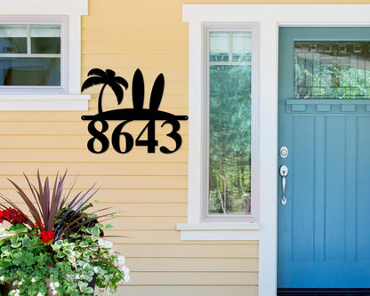 Surfboard Address Sign, Surfboard Decor, Metal Surfboard Address Sign, Address Sign, surf style, surf art, Metal Beach House Numbers, Steel