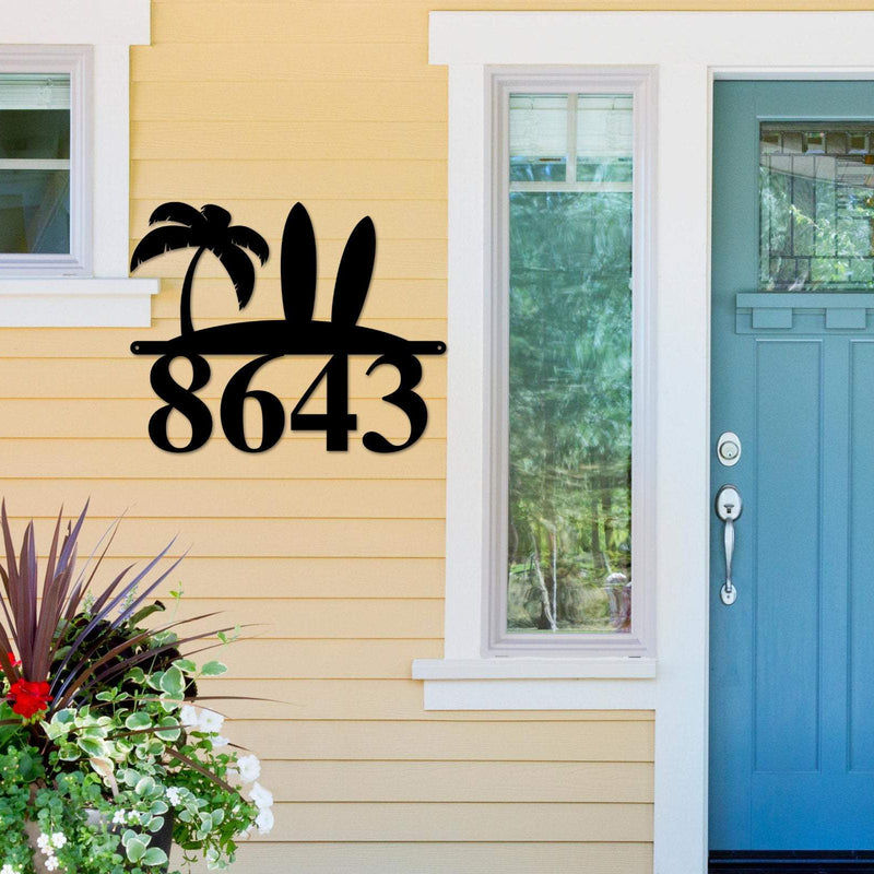 Surfboard Address Sign, Surfboard Decor, Metal Surfboard Address Sign, Address Sign, surf style, surf art, Metal Beach House Numbers, Steel