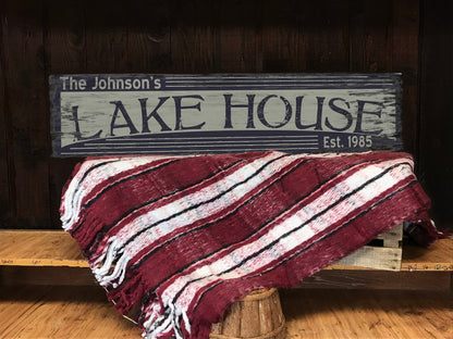 Custom Lake House Sign on Rustic Barn Wood. Vintage Lake House includes FREE Name and Year. Measures 4 feet long.