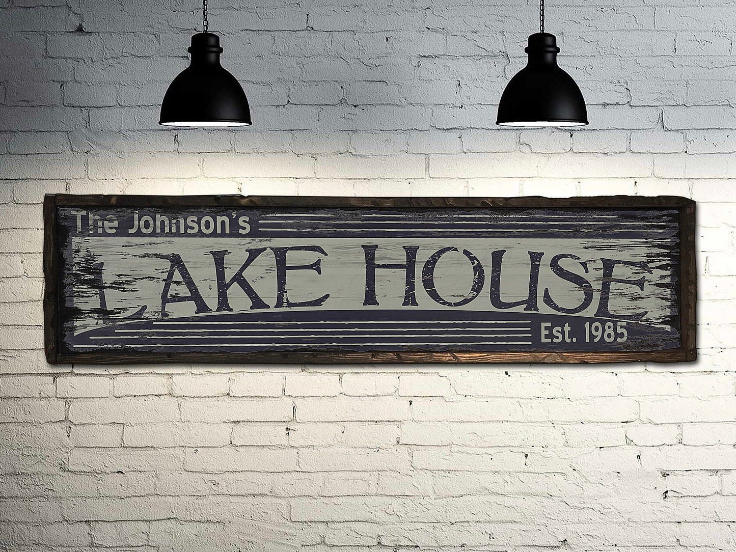 Custom Lake House Sign on Rustic Barn Wood. Vintage Lake House includes FREE Name and Year. Measures 4 feet long.