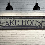Custom Lake House Sign on Rustic Barn Wood. Vintage Lake House includes FREE Name and Year. Measures 4 feet long.
