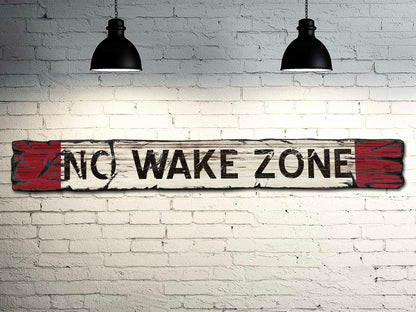 NO WAKE ZONE Vintage Sign on Rustic Barn Wood. Vintage Beach Sign measures 4 feet long. Handcrafted Wood Sign