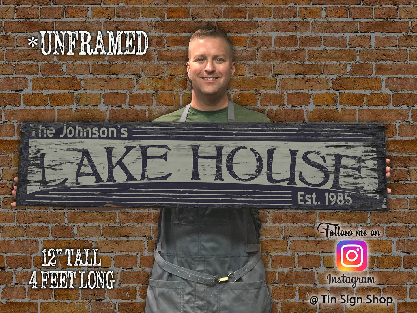 Custom Lake House Sign on Rustic Barn Wood. Vintage Lake House includes FREE Name and Year. Measures 4 feet long.