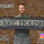 Custom Lake House Sign on Rustic Barn Wood. Vintage Lake House includes FREE Name and Year. Measures 4 feet long.