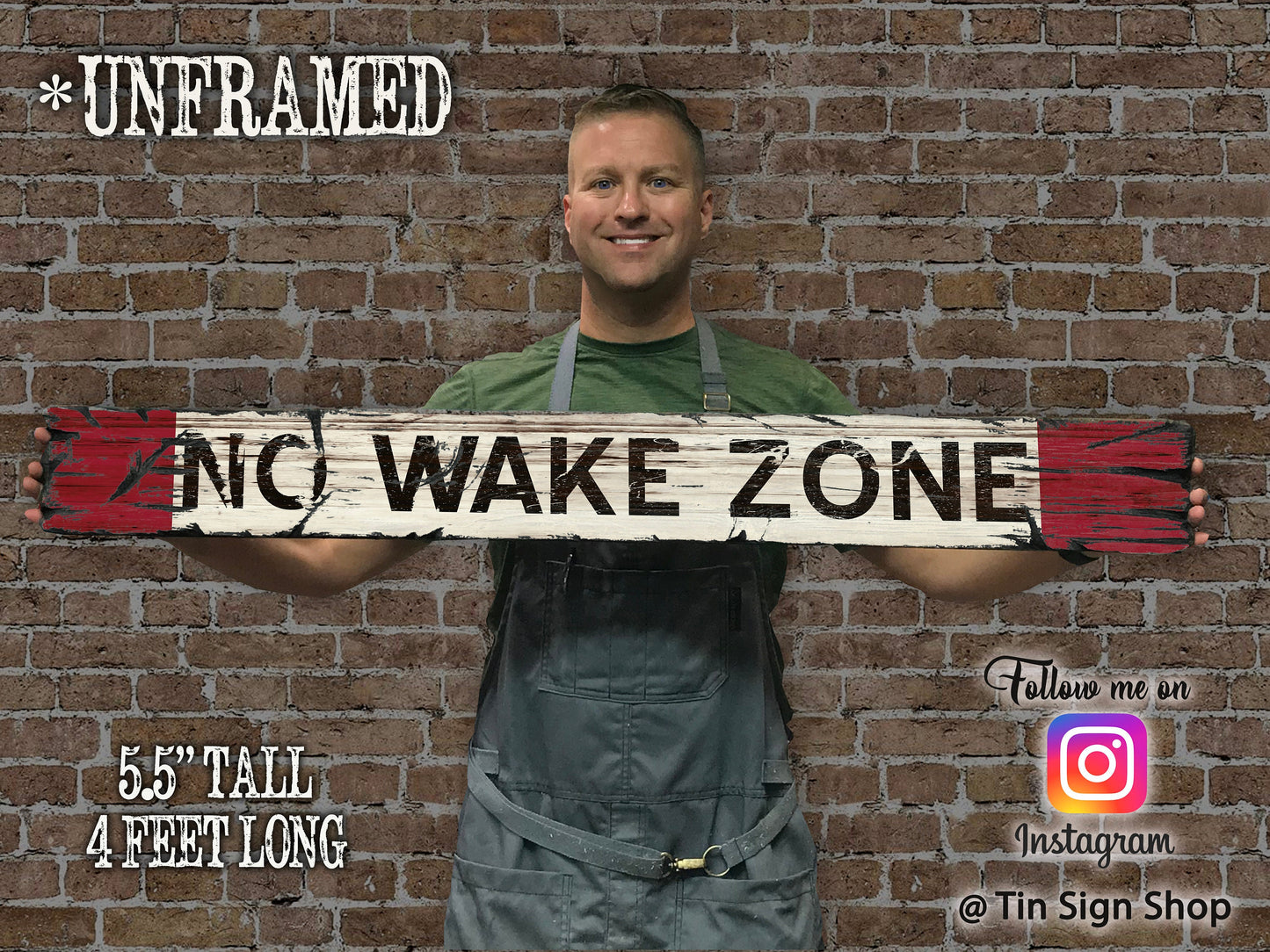 NO WAKE ZONE Vintage Sign on Rustic Barn Wood. Vintage Beach Sign measures 4 feet long. Handcrafted Wood Sign