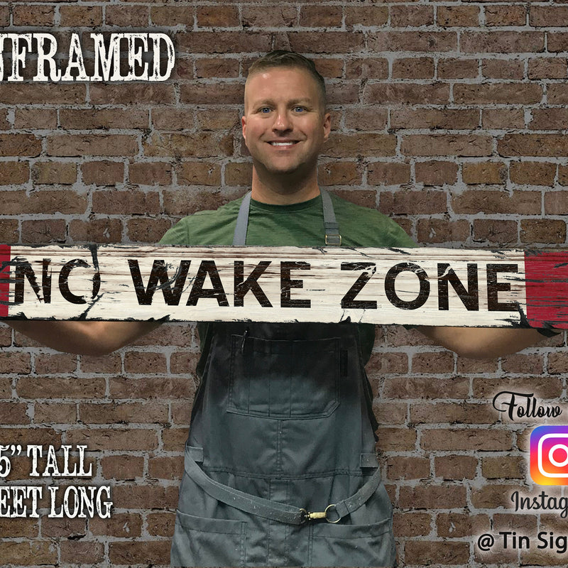 NO WAKE ZONE Vintage Sign on Rustic Barn Wood. Vintage Lake House Sign measures 43" inches long. Handcrafted Wood Sign