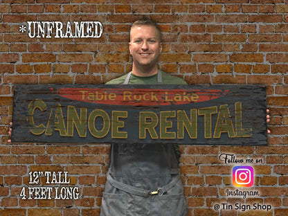 Fun Canoe Rental Lake House Sign - Free Personalization. Rustic Barn Wood