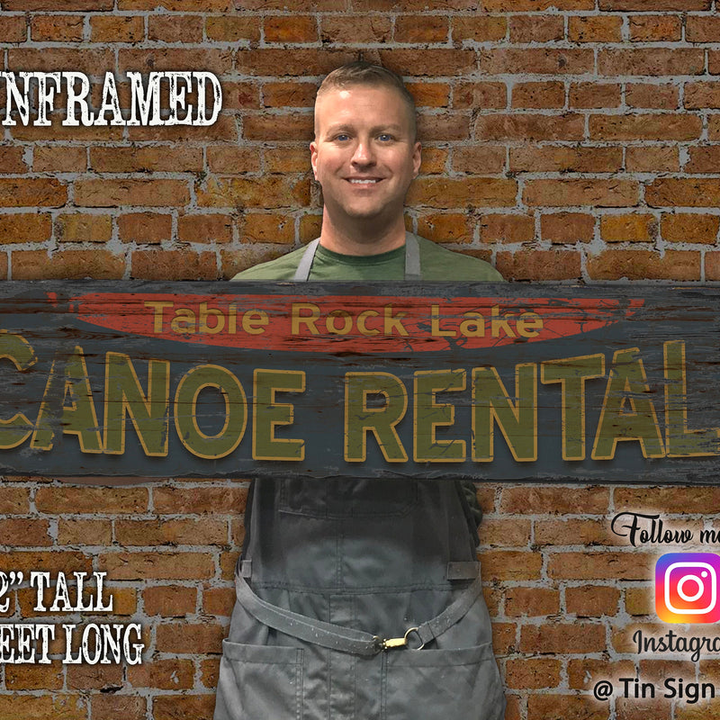 Fun Canoe Rental Lake House Sign - Free Personalization. Rustic Barn Wood