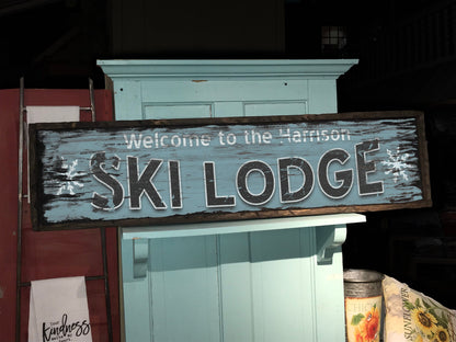 Custom SKI LODGE Sign on Barn Wood - Free Personalization!