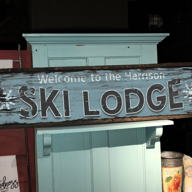 Custom SKI LODGE Sign on Barn Wood - Free Personalization!