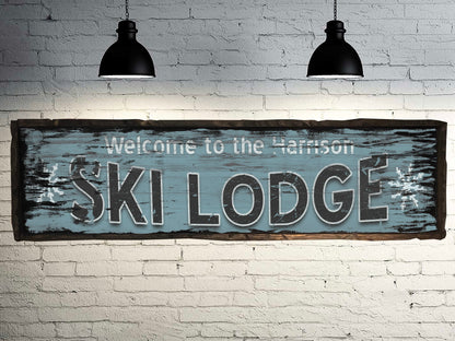 Custom SKI LODGE Sign on Barn Wood - Free Personalization!