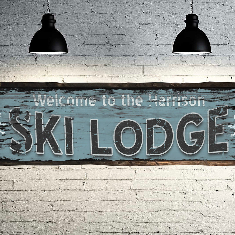 Custom SKI LODGE Sign on Barn Wood - Free Personalization!