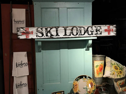 Vintage SKI LODGE Sign on Rustic Barn Wood. Handcrafted