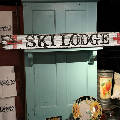 Vintage SKI LODGE Sign on Rustic Barn Wood. Handcrafted