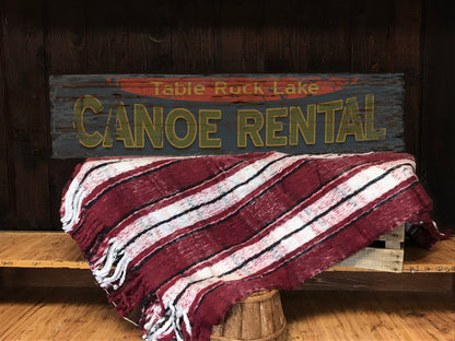 Fun Canoe Rental Lake House Sign - Free Personalization. Rustic Barn Wood