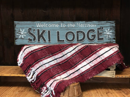 Custom SKI LODGE Sign on Barn Wood - Free Personalization!