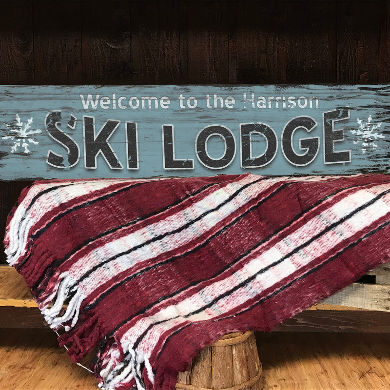 Custom SKI LODGE Sign on Barn Wood - Free Personalization!