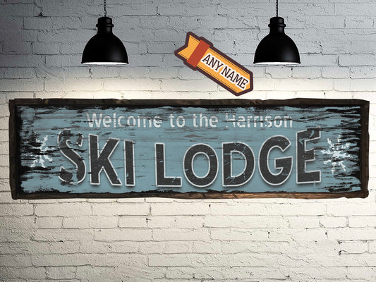 Custom SKI LODGE Sign on Barn Wood - Free Personalization!