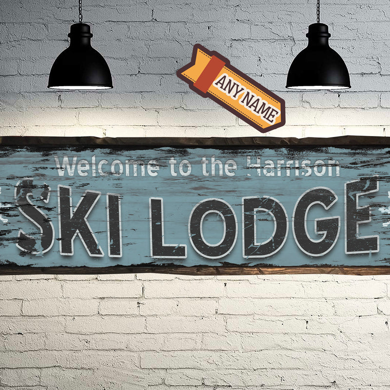 Custom SKI LODGE sign on barn wood, personalized