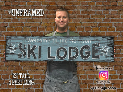 Custom SKI LODGE Sign on Barn Wood - Free Personalization!