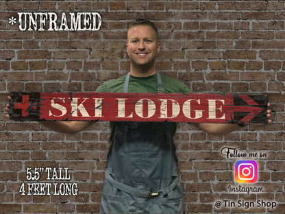 SKI LODGE Vintage Sign on Rustic Barn Wood. Handcrafted Ski Sign