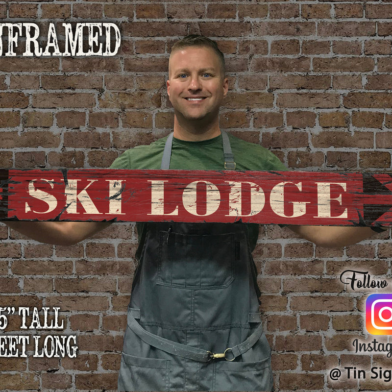 SKI LODGE Vintage Sign on Rustic Barn Wood. Handcrafted Ski Sign