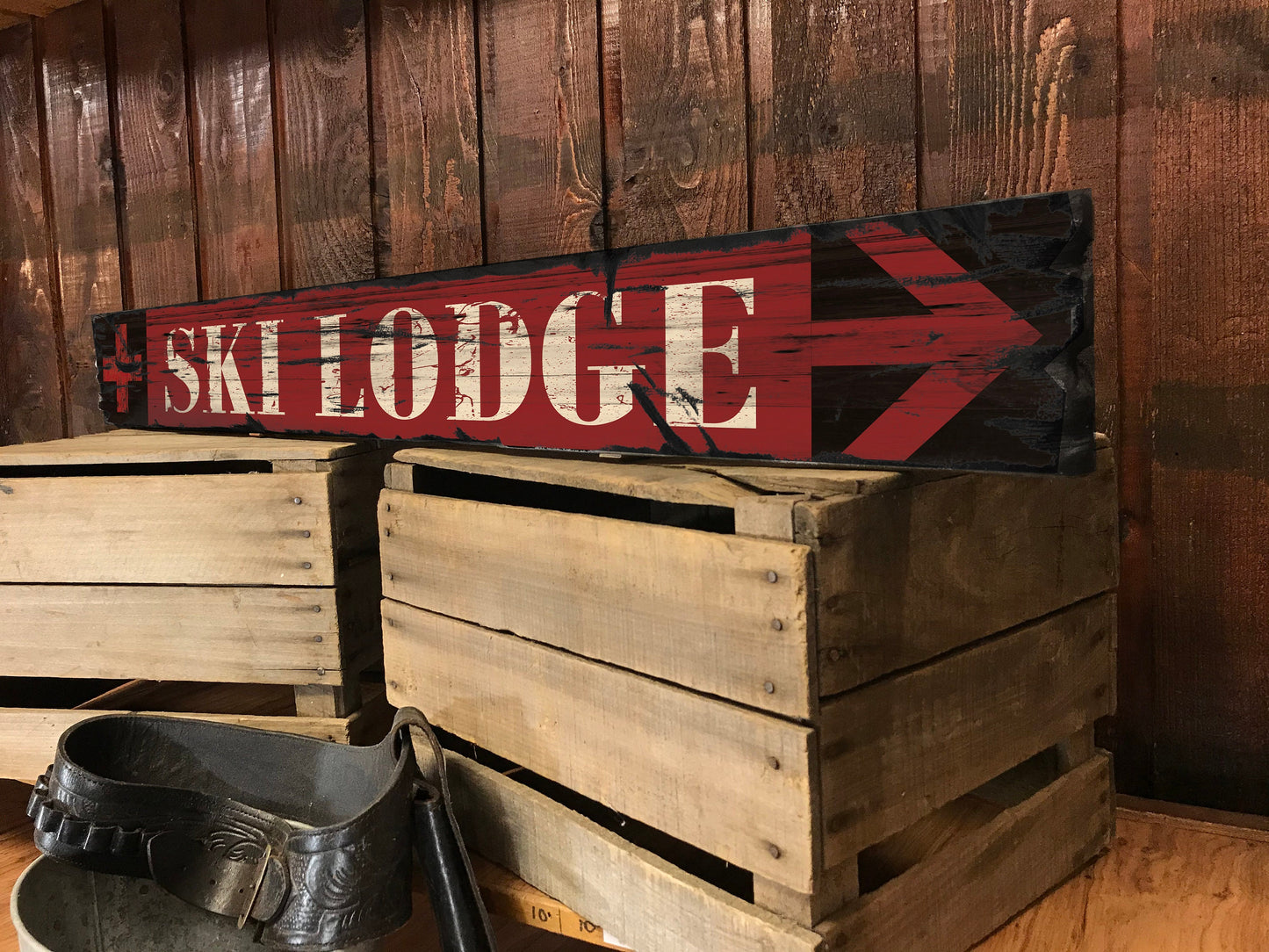 SKI LODGE Vintage Sign on Rustic Barn Wood. Handcrafted Ski Sign