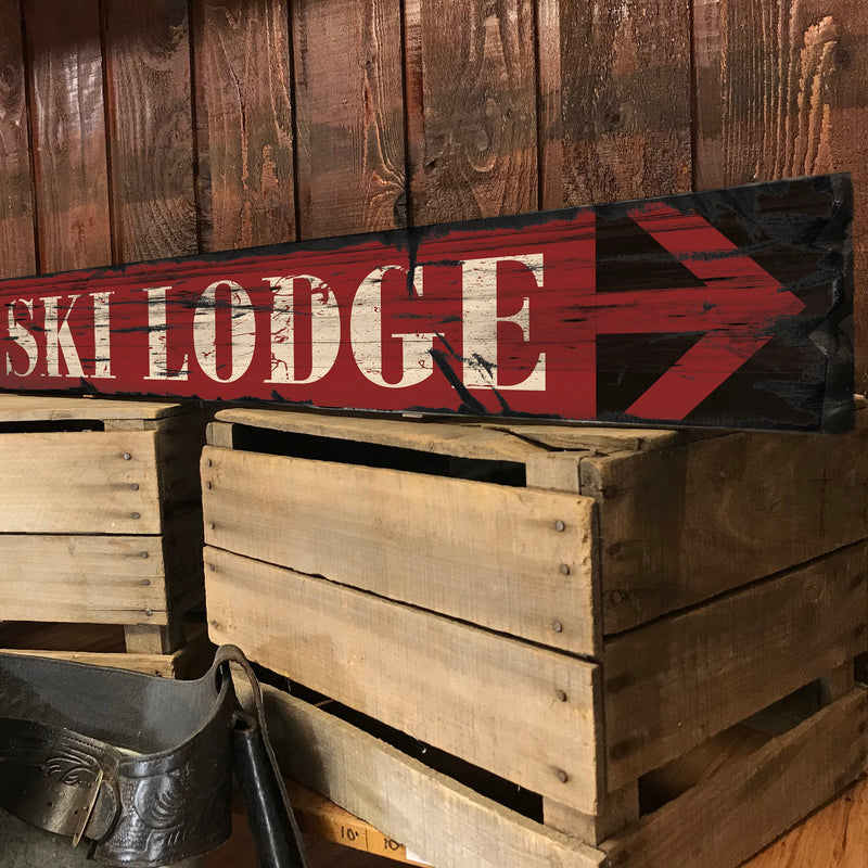 SKI LODGE Vintage Sign on Rustic Barn Wood. Handcrafted Ski Sign