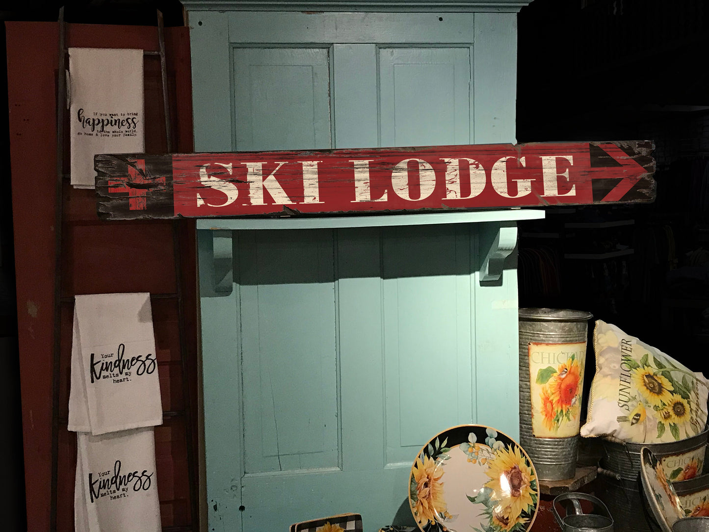 SKI LODGE Vintage Sign on Rustic Barn Wood. Handcrafted Ski Sign